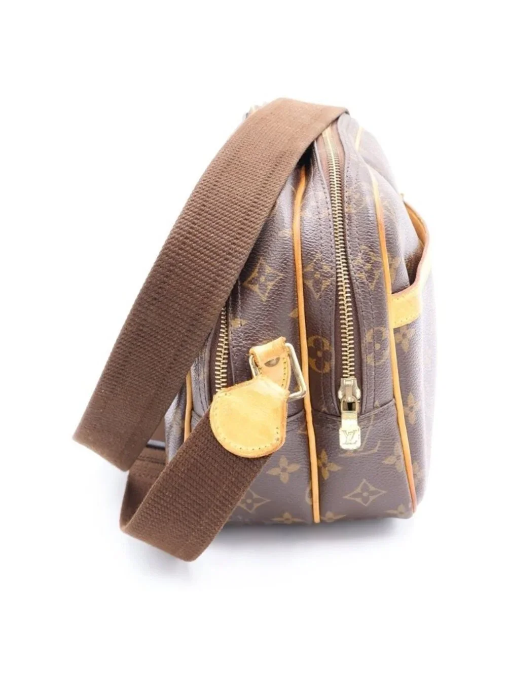 Louis Vuitton Monogram Reporter PM Shoulder Bag Brown Leather Gold